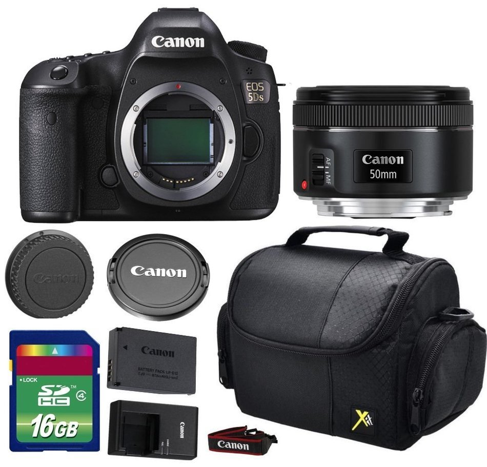 Canon 5DS DSLR Camera + EF 50mm f/1.8 STM Lens + 16 GB SDHC Memory Card + Front Lens Cap + Rear Lens Cap + Strap...