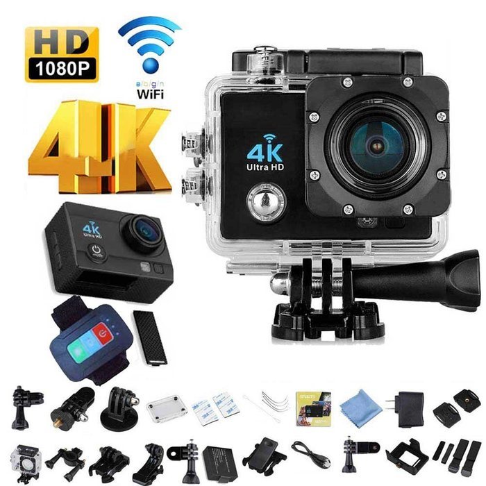 [With Wrist Remote Control] Sports Camera, 2.0 Inch 1080P HD 170 Degree 4K Ultra-Wide Angle Lens Remote Waterproof... N2