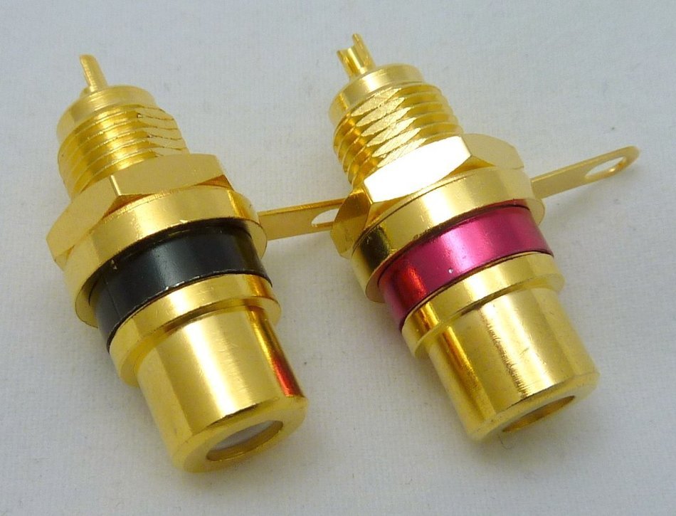 2 Philmore Gold-Plated RCA Panel Mount Jacks with Teflon Insulator, Red ...