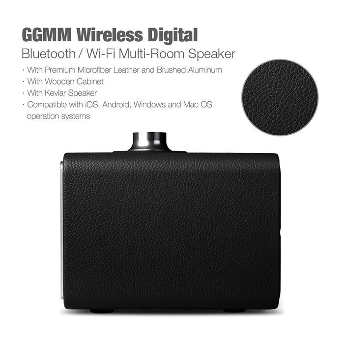 GGMM M3 Retro Wi-Fi/Bluetooth Stereo Wireless Leather Speaker | Featuring 40W Output, Multi-Room Play, Airplay... N21