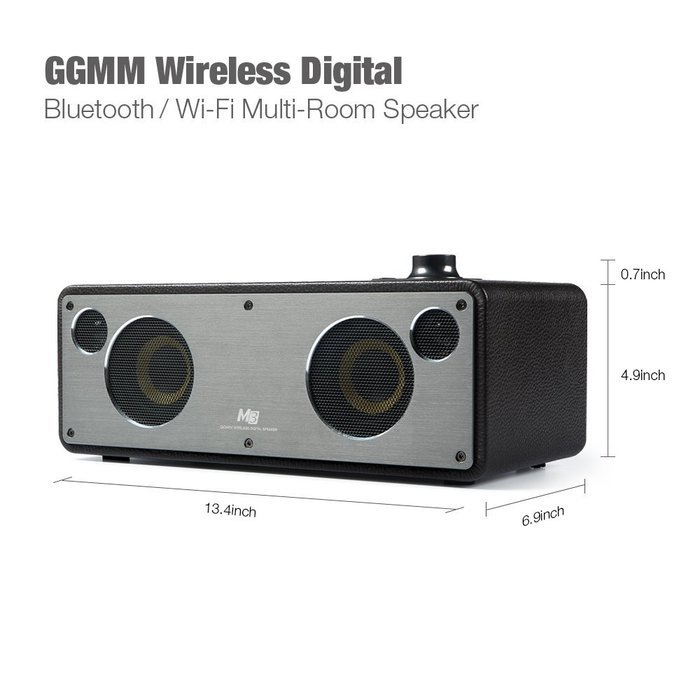 GGMM M3 Retro Wi-Fi/Bluetooth Stereo Wireless Leather Speaker | Featuring 40W Output, Multi-Room Play, Airplay... N22