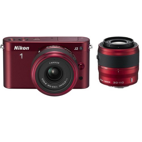 Nikon 1 J2 10.1 MP HD Camera w/ 11-27.5mm f/3.5-5.6 and 30-110mm VR Lenses (Red)