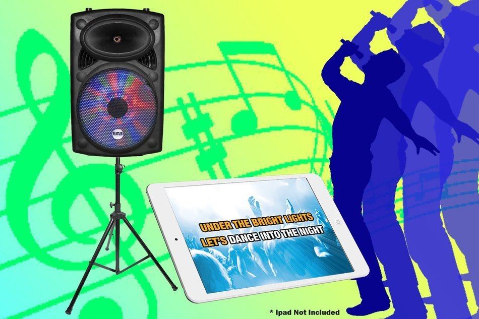 EMB PKL15 + Speaker Stand - 1700W 15" PA Rechargeable Speaker System w/ LED Lights - Built-in Bluetooth/SD/MMC... N4