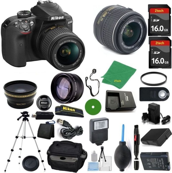 Nikon D3400 DSLR - International Version (No Warranty), 18-55mm f/3.5-5.6 DX VR, 2pcs 16GB Memory, Camera Case...