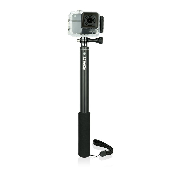 EZVIZ FIVE PLUS 4K Action Camera with Touchscreen - Black with Aluminum Lightweight Selfie Stick N3