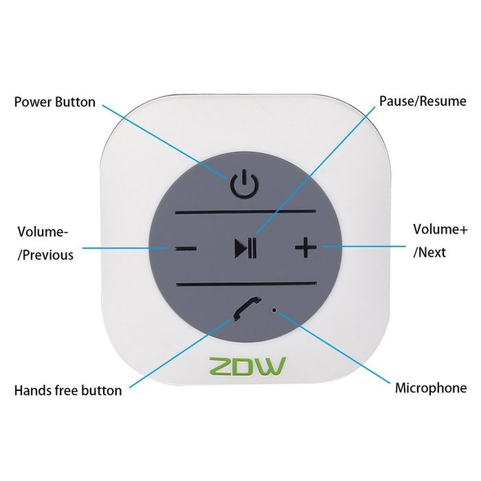 ZDW Wireless Bluetooth 3.0 Waterproof Outdoor & Shower Speaker with 3W Speaker/Suction Cup/Mic/Hands-Free Speakerphone... N7