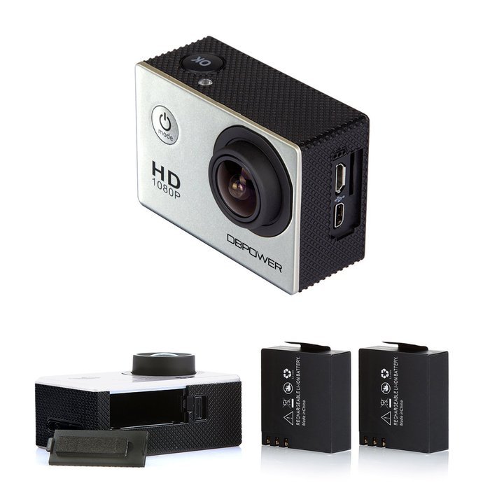 DBPOWER Waterproof Action Camera 12MP 1080P HD with 2 Batteries and Free Accessories Kit(White) N15
