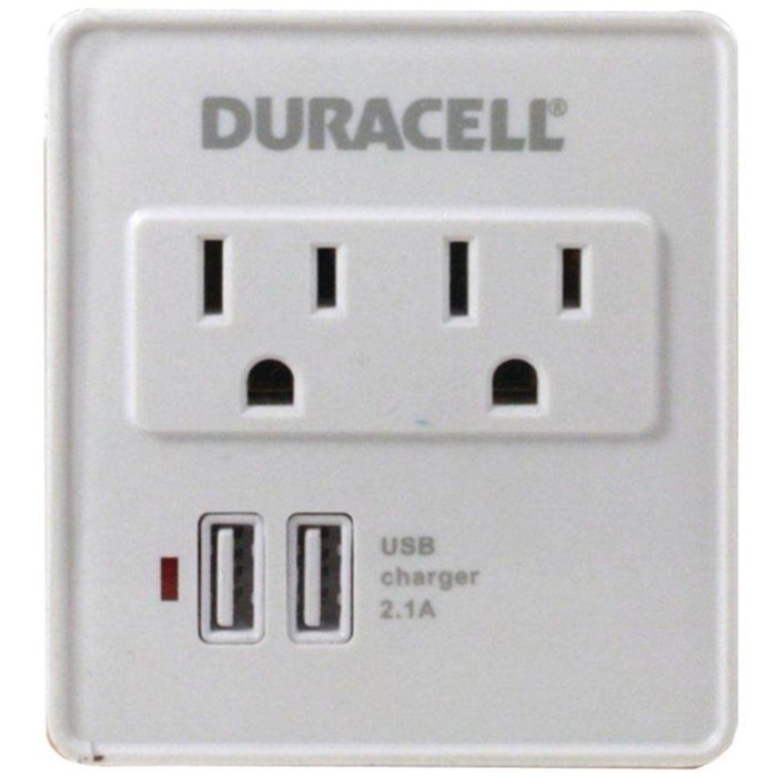 DURACELL DU6207 2-Outlet Surge Protector with 2 USB Ports (White) consumer electronics
