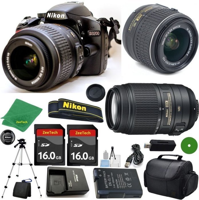 D3200 24.2 MP CMOS Digital SLR, NIKKOR 18-55mm f/3.5-5.6 Auto Focus-S DX VR, AF-S DX NIKKOR 55-300mm f/4.5-5.6G...