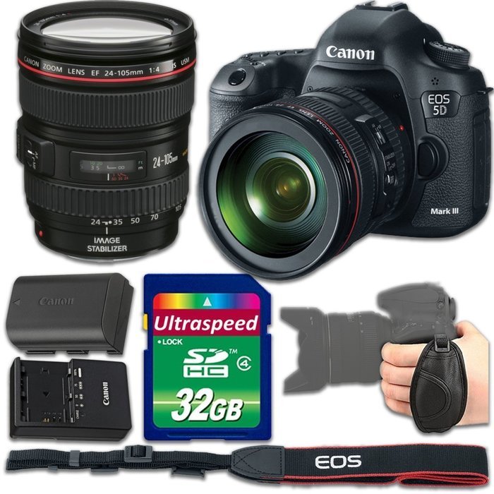 Canon EOS 5D Mark III DSLR Camera Bundle with Canon EF 24-105mm f/4L IS USM Lens + 32gb Memory SD Card + Grip...