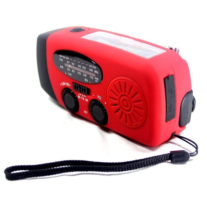 Foxnovo Portable Emergency Solar Powered AMFM Radio 3-LEDs Flashlight Cellphone Charger (Red 1) N5