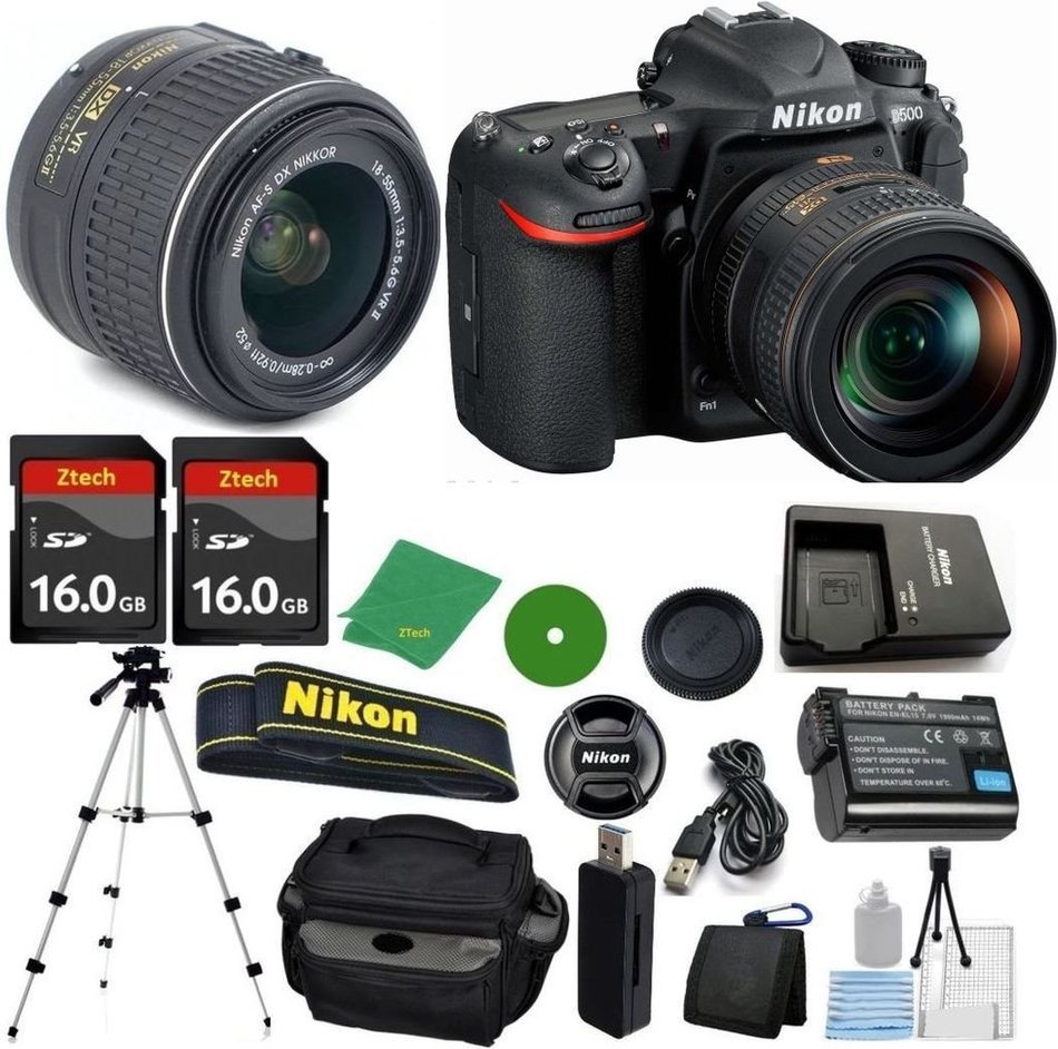 Nikon D500 Digital SLR - International Version (No Warranty), 18-55mm f/3.5-5.6 DX VR, 2pcs 16GB ZeeTech Memory...