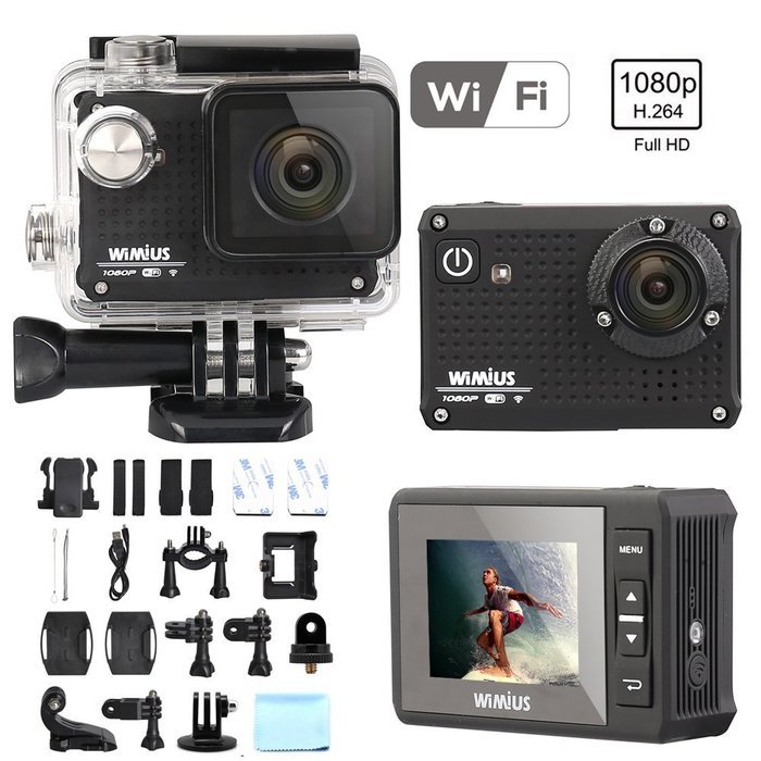 WiMiUS 1080P HD Action Camera WiFi Waterproof 12MP Sports Camera Camcorder Dash Cam Helmet Camera (S1-Black) N4
