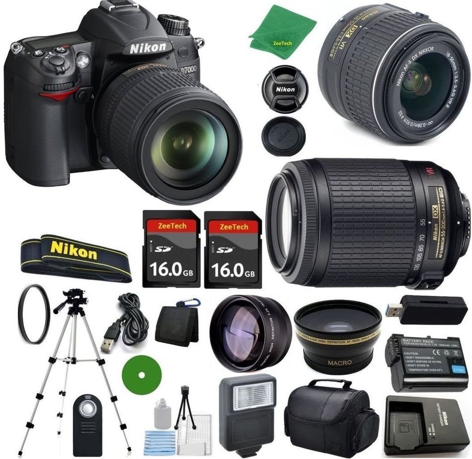 Nikon D7000 International Version - No Warranty, 18-55mm f/3.5-5.6 DX VR, Nikon 55-200mm f4-5.6G ED VR Nikkor,...