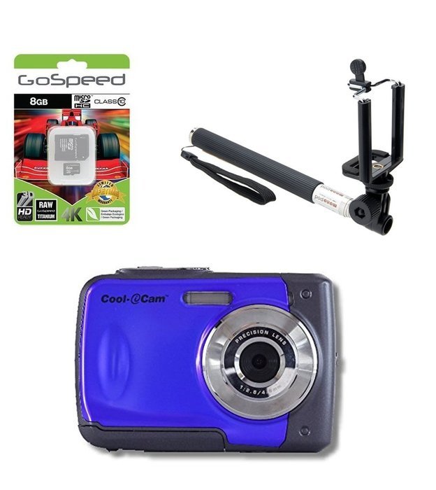 iON Cool-iCam s1000 8MP Waterproof Digital Camera with 4x Digital Zoom and 2.4-inch LCD Screen (Blue) W/ 8GB MicroSD...
