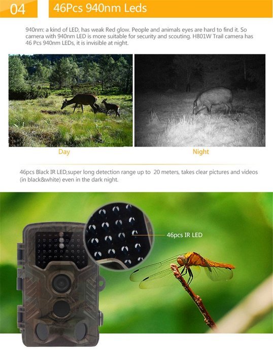 Blueskysea H801W 12MP 1080P HD Wildlife Camera Trail&Game Hunting Scouting Camera with 44pcs 940nm Invisible Infrared... N4