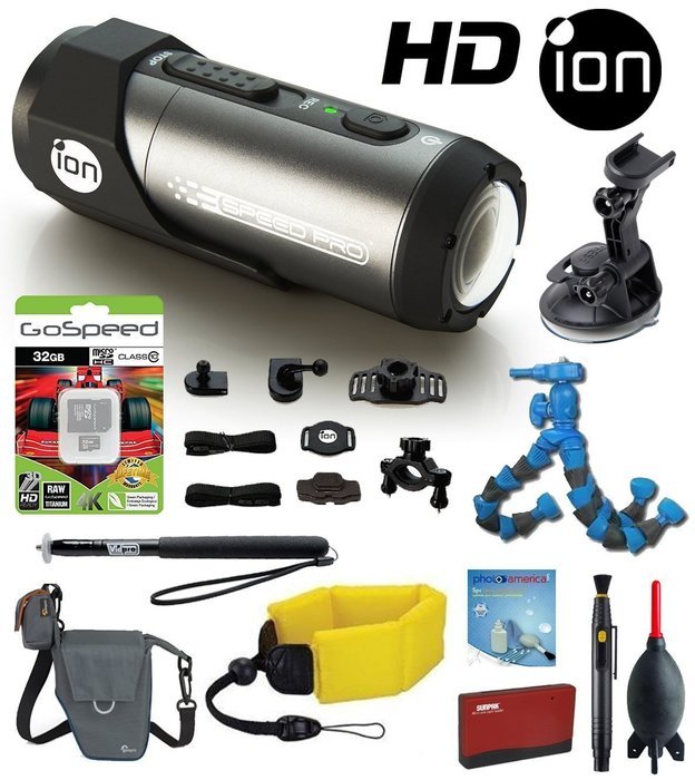 iON Speed Pro WIFI Action Camera w/ Automotive and Bike Mounts + iON Helmet Mount, Floating Strap, Monopod, Flexpod... N4