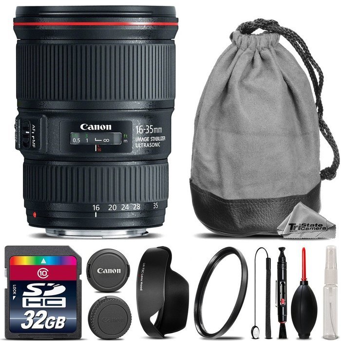 Canon EF 16-35mm f/4L IS USM Lens + 32GB Class 10 High-Speed Memory Card + UV Filter + Lens Cap Holder + Cleaning...
