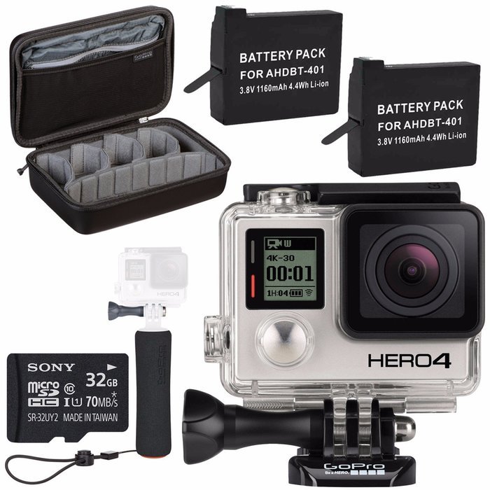 GoPro HERO4 Black + Rechargeable Battery + The Handler + Sony 32GB microSDHC Card + Case for GoPro HERO4 and GoPro...