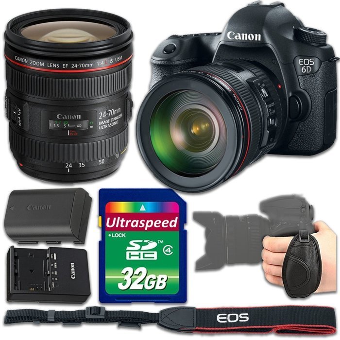 Canon EOS 6D DSLR Camera Bundle with Canon EF 24-70mm f/4L IS USM Lens + 32gb Memory SD Card + Grip Strap - International...