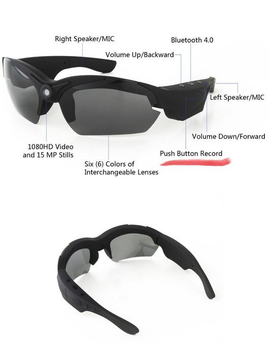 Custos Bluetooth 1080p Video Sun Glasses POV Recording Eyewear & HD DVR Spy Camera - Push Button & Hands Free... N2