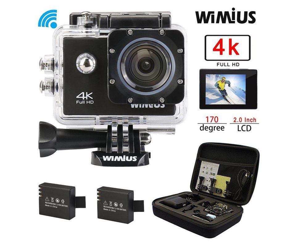 WiMiUS 4K Wifi 131ft Waterproof Action Camera With 16 MP,170&deg; Wide Angle, 2.0'' LCD Screen+31 All In One Kit Set...