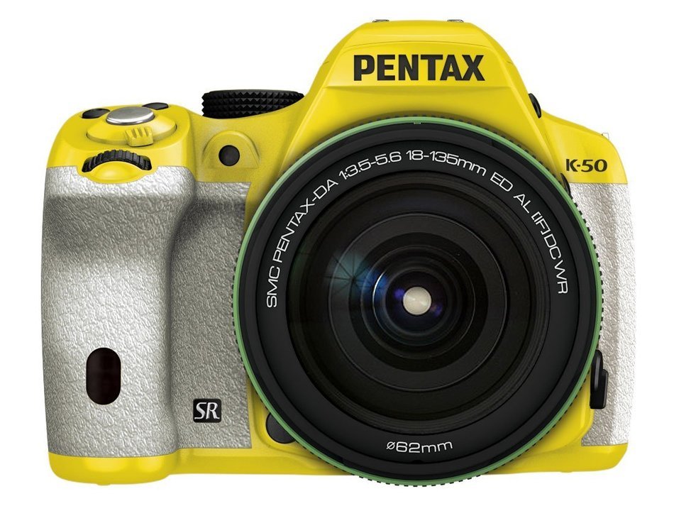 Pentax K-50 16MP Digital SLR 18-135mm Lens Kit Yellow/ White 029
