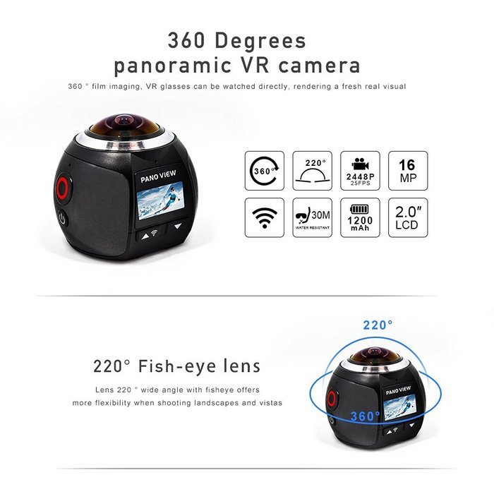 Homkm Full HD 360 Degree Panoramic VR Action Camera,Spherical Lens,3D, Waterproof, WIFI,Support VR Video Replay... N8