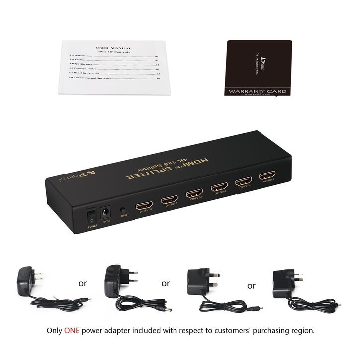 Portta PET0108 HDMI Splitter 8 Port 1x8 v1.3 support Full HD 1080p Deep Color HD Display on 8 TV N9