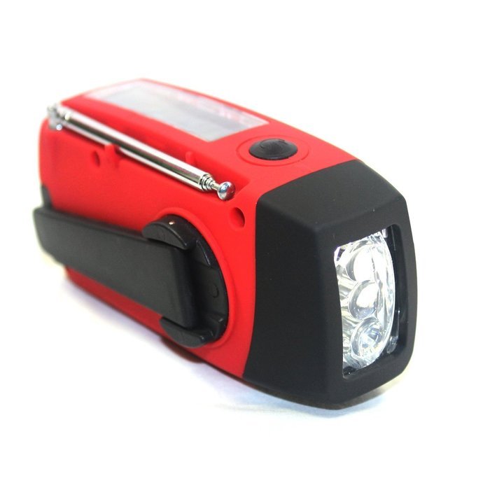 Foxnovo Portable Emergency Solar Powered AMFM Radio 3-LEDs Flashlight Cellphone Charger (Red 1) N7