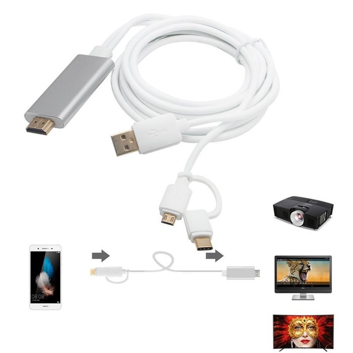 Feamos HDMI Adapter Cable 2 in 1 Dual Connector MicroType C for HDTV TV LeTV Samsung S7 Edge White N5