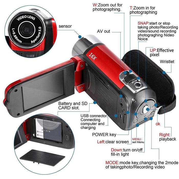 16MP Full HD 1080P Digital Video Camcorder Camera DV DVR 2.7'' TFT LCD 16X Zoom N5