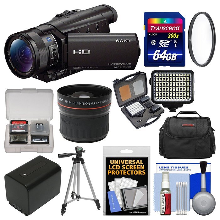 Sony Handycam HDR-CX900 Wi-Fi HD Video Camera Camcorder with Fisheye Lens + 64GB Card + Case + LED Light Set +... N2