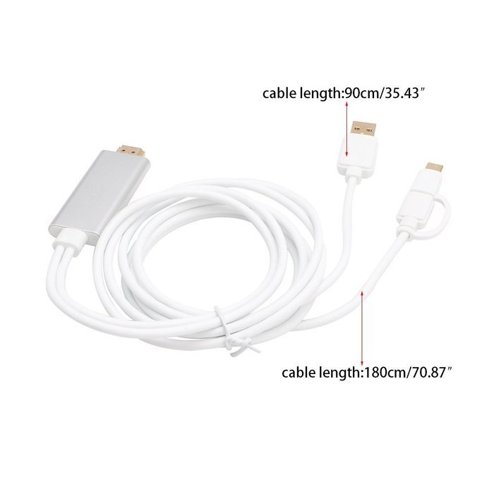 Feamos HDMI Adapter Cable 2 in 1 Dual Connector MicroType C for HDTV TV LeTV Samsung S7 Edge White N6
