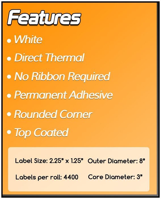 3 Inch Core - 2.25 x 1.25 Zebra Compatible Direct Thermal Labels 10 Rolls for Zebra Industrial Printer S4M Z4M...
