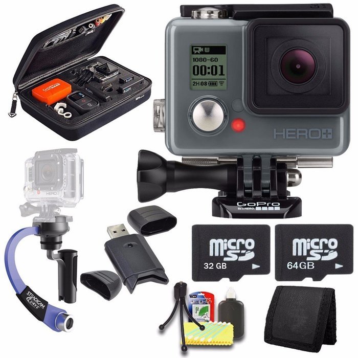 GoPro HERO+ LCD + Steadicam Curve for GoPro HERO Action Cameras (Blue) + 32GB Memory Card + 64GB Memory Card +...