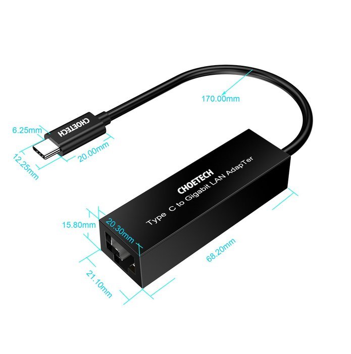 CHOETECH USB 3.1 Type C to 10/100/1000 Gigabit Ethernet LAN Network Adapter (USB-C & Thunderbolt 3 Port Compatible... N4