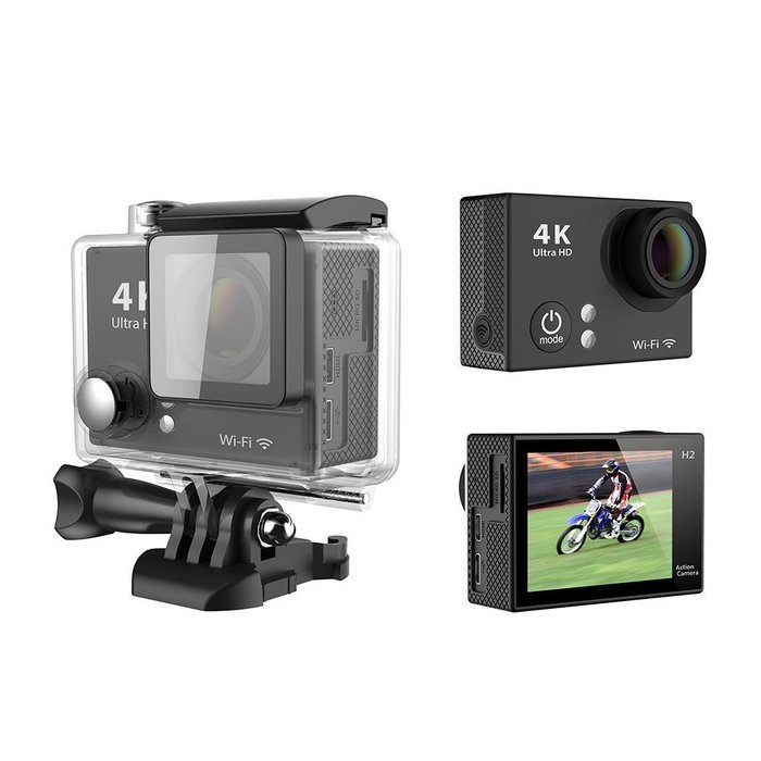 Flymemo H2 Wi-Fi 12MP 1080P FHD 2inch Screen 170&deg; Wide Angle Waterproof Sports Action Camera Supports 4K Recording N2