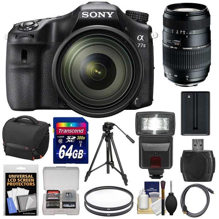 Sony Alpha A77 II Wi-Fi Digital SLR Camera & 16-50mm Lens with 70-300mm Lens + 64GB Card + Battery + Case + Tripod...