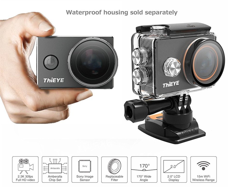 2.3K WIFI Action Camera, ThiEYE V5e Big Eye Sport Cam 16MP 1080P FHD 60M Waterproof With Amberalla Chipset Sony... N8