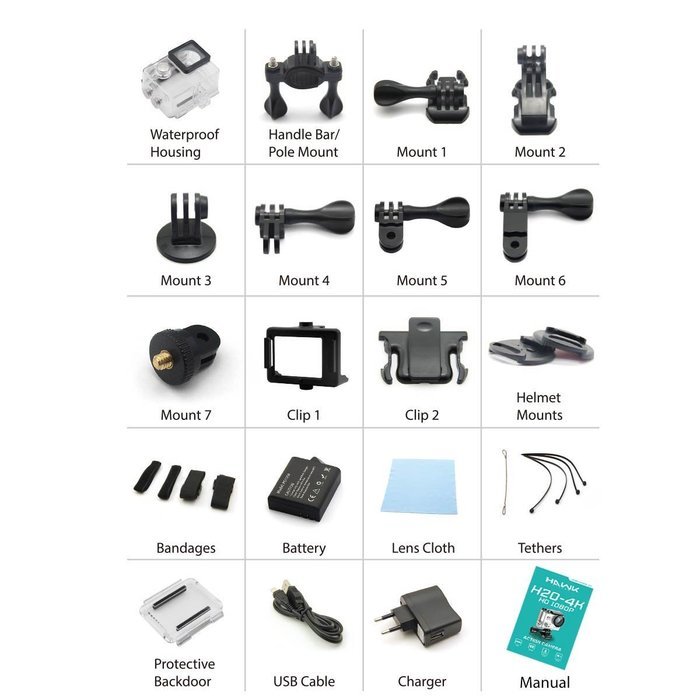 Hawk Helmets Vision H20 4K Waterproof Action Camera w/ Wifi - One Size N8