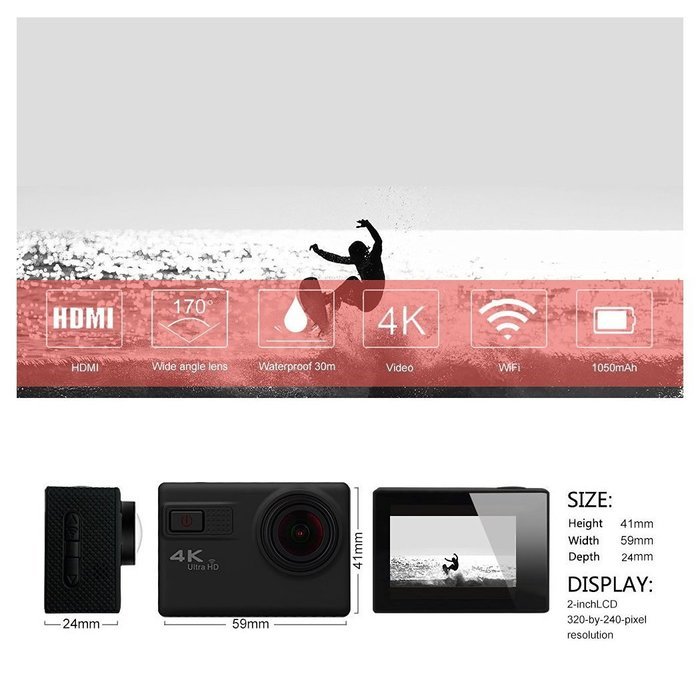 Sports Cam, waterproof, Wifi Action Camera, Video Camera, 4K Ultra HD Wifi Action Camera with action accessories... N4