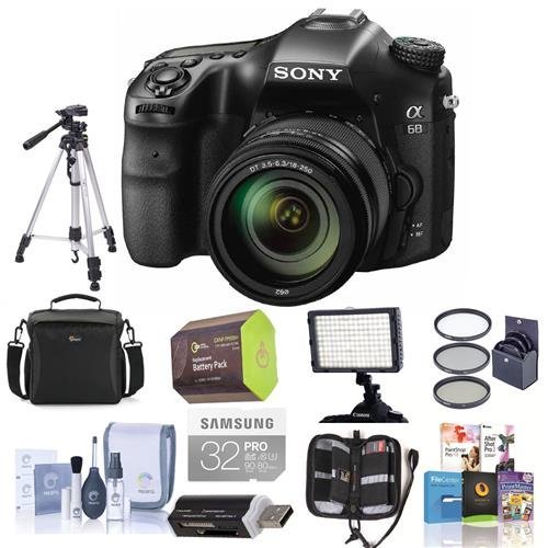 Sony a68 DSLR Camera with 18-55mm f/3.5-5.6 DT SAM II Lens - Bundle With Camera Case, 32GB SDHC U3 Card, Spare...