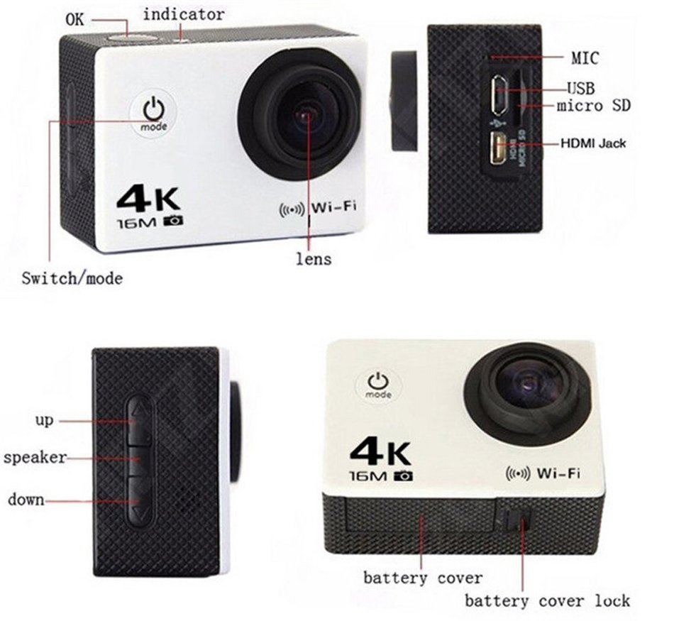 Boblov AT-30 Full HD 4K@30fps 1080P@60fps 173 Degree Wide Angle 16MP WiFi Sports Action Camera DVR (Black) N15