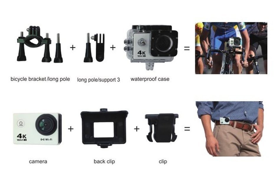 Boblov AT-30 Full HD 4K@30fps 1080P@60fps 173 Degree Wide Angle 16MP WiFi Sports Action Camera DVR (Black) N16