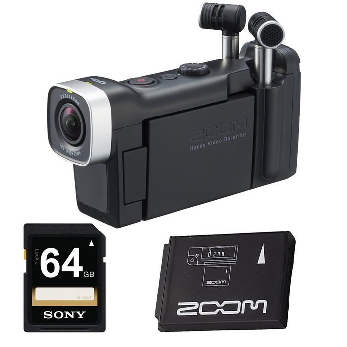 Zoom Q4n Handy Video Recorder with 64GB SD Card,Zoom Rechargeable BT-02 Battery N2