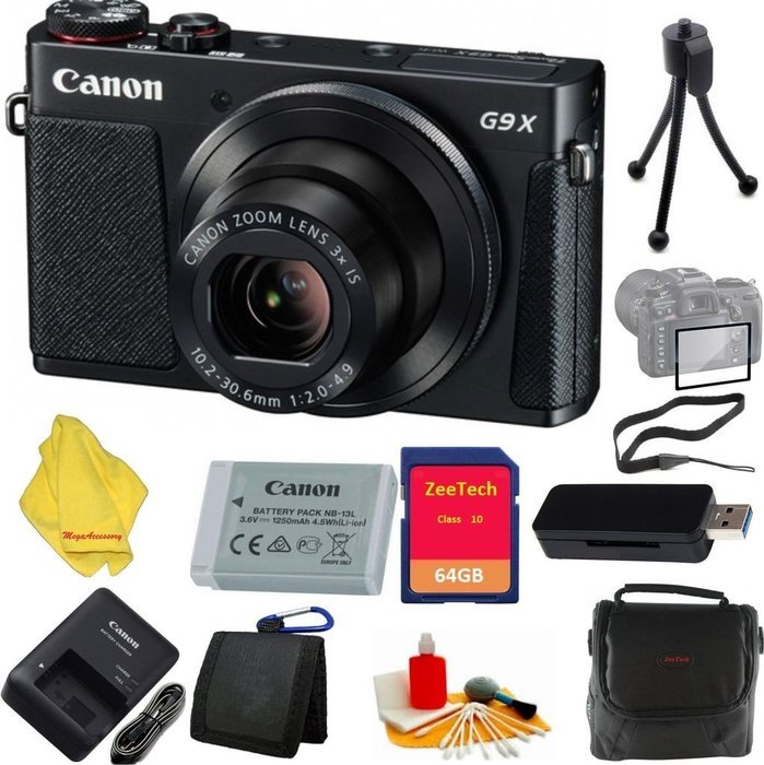Canon PowerShot G9 X Digital Camera with 3x Optical Zoom, Built-in Wi-Fi and 3 inch LCD (Black)+ Case+64 GB Card...