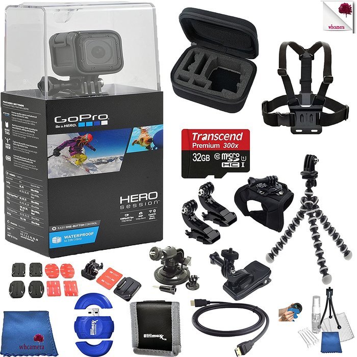 Gopro Hero 4 Session 15 Piece Hooked Bundle Includes: Go Pro Hero4 Session + Case + Flexible Tripod + Chest Strap...