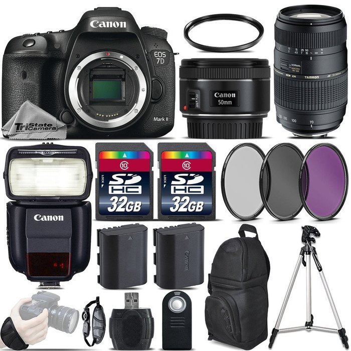 Canon EOS 7D Mark II DSLR Camera + 50mm 1.8 STM Lens + 70-300 Di LD Macro Lens + Canon Speedlite 430EX III RT...