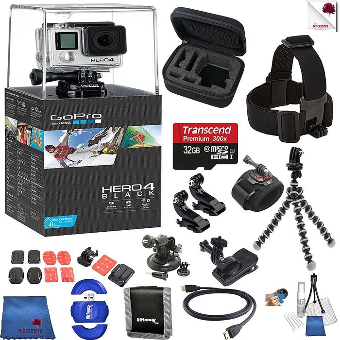 Gopro Hero 4 Black 15 Piece Discover Bundle Includes: Go Pro Hero4 Black + Case + Flexible Tripod + Head Strap...
